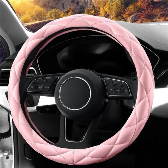 Soft Microfiber Leather Steering Wheel Cover, Universal 15 Inch for Women - Picture 7 of 8